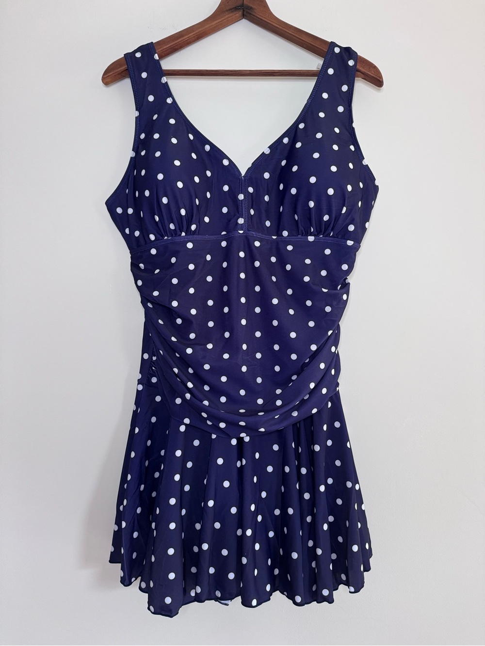 Aontus Blue White Polka Dots Boy Shorts Skirt One Piece Swimsuit Swimdress XXXL